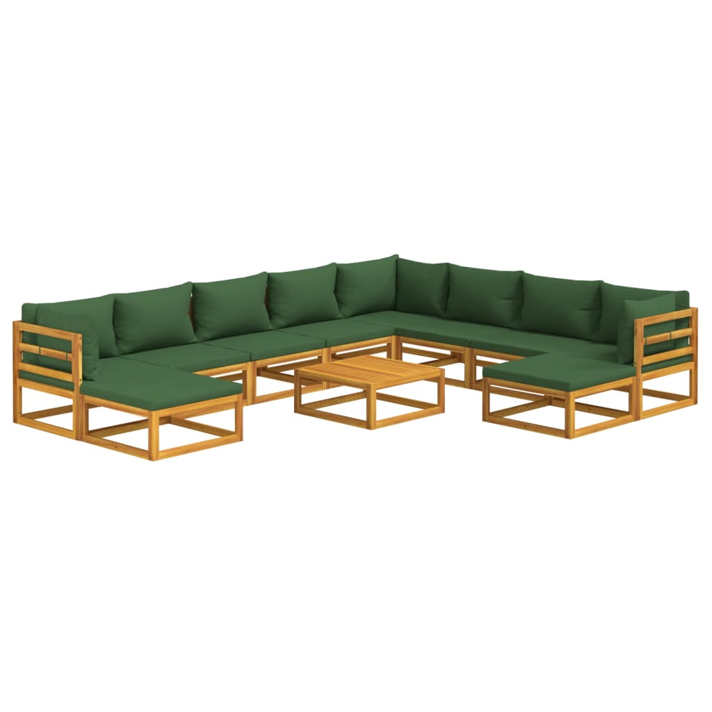 vidaXL 11 Piece Patio Lounge Set with Green Cushions Solid Wood-1