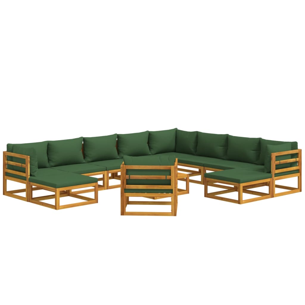 vidaXL 12 Piece Patio Lounge Set with Green Cushions Solid Wood-1