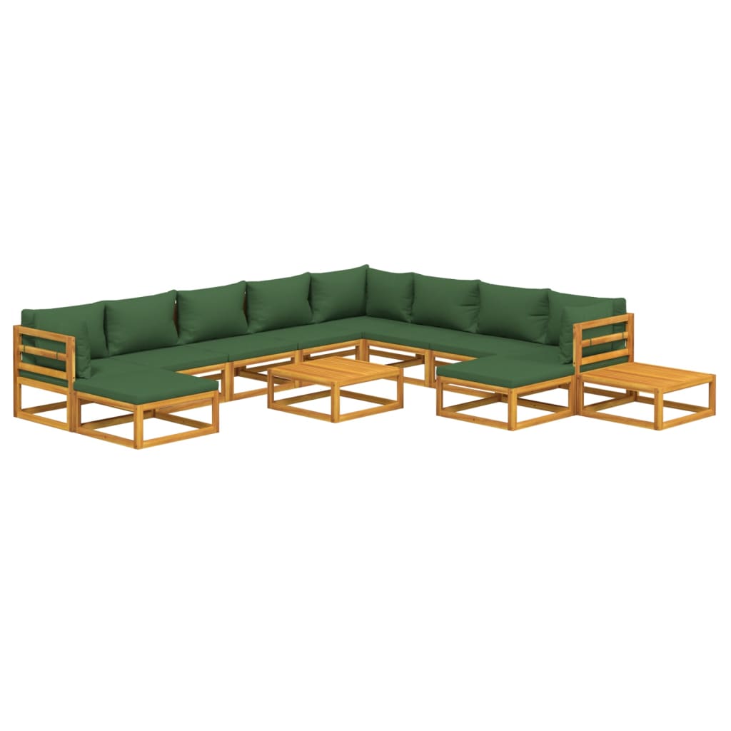 vidaXL 12 Piece Patio Lounge Set with Green Cushions Solid Wood-1