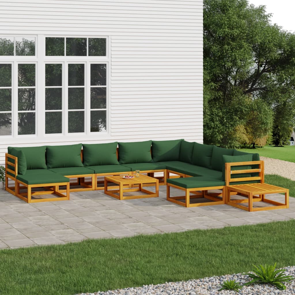 vidaXL 12 Piece Patio Lounge Set with Green Cushions Solid Wood-0