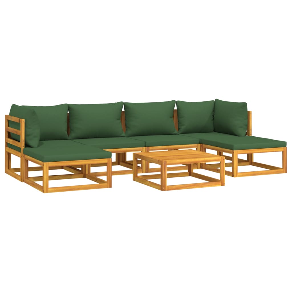 vidaXL 7 Piece Patio Lounge Set with Green Cushions Solid Wood-1