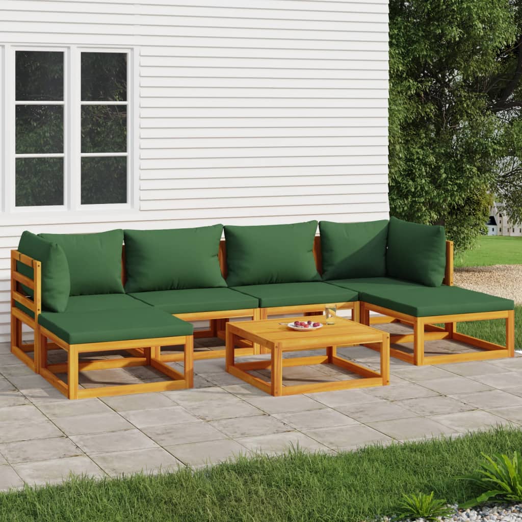 vidaXL 7 Piece Patio Lounge Set with Green Cushions Solid Wood-0