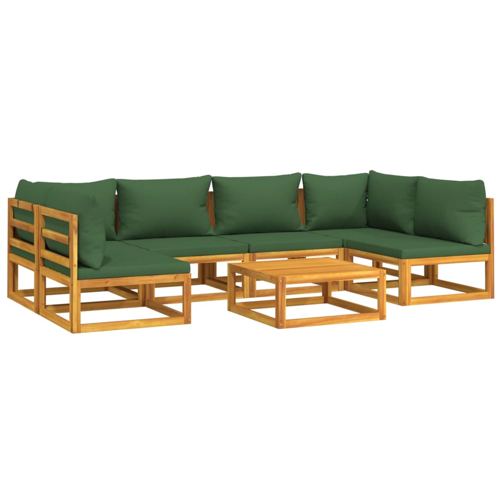 vidaXL 7 Piece Patio Lounge Set with Green Cushions Solid Wood-1