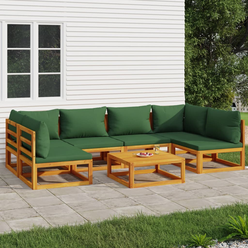 vidaXL 7 Piece Patio Lounge Set with Green Cushions Solid Wood-0