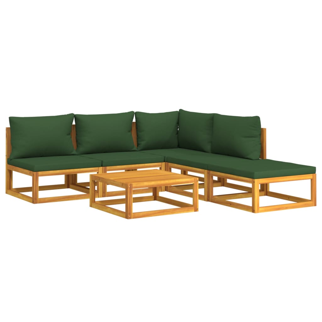 vidaXL 6 Piece Patio Lounge Set with Green Cushions Solid Wood-1