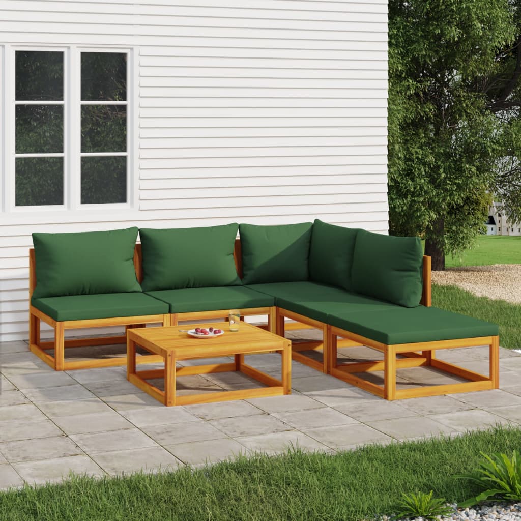 vidaXL 6 Piece Patio Lounge Set with Green Cushions Solid Wood-0