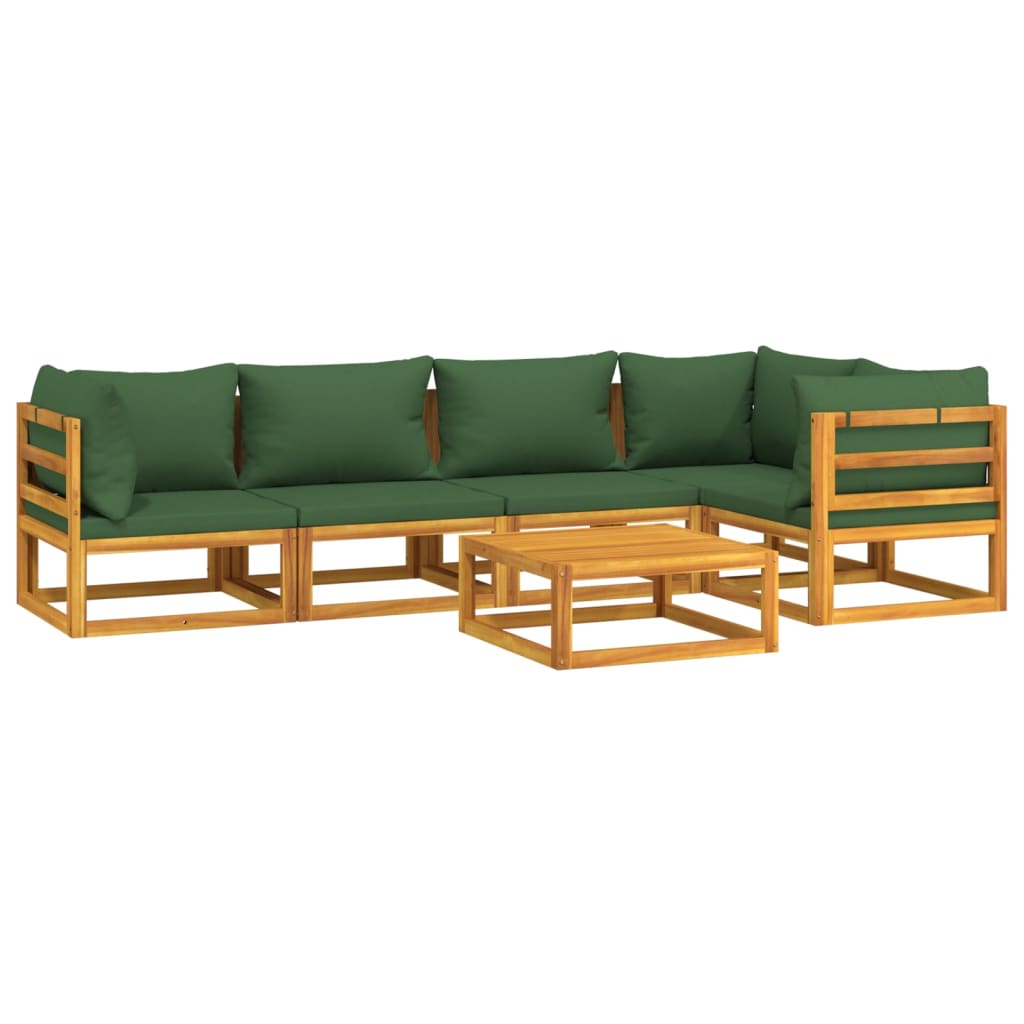 vidaXL 6 Piece Patio Lounge Set with Green Cushions Solid Wood-1