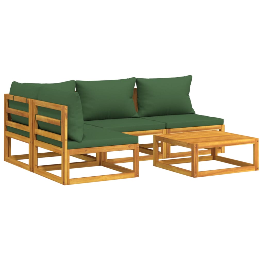 vidaXL 5 Piece Patio Lounge Set with Green Cushions Solid Wood-1