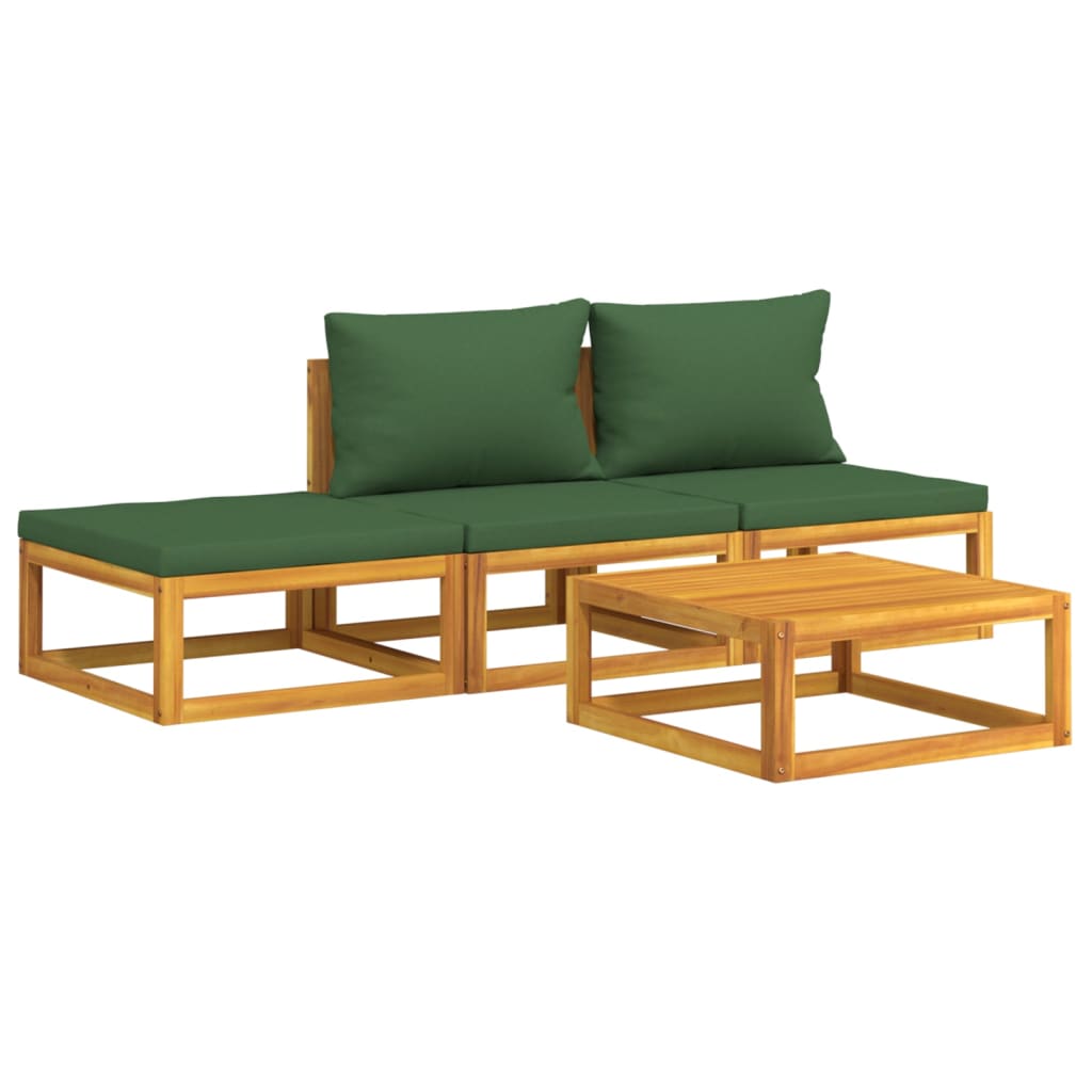 vidaXL 4 Piece Patio Lounge Set with Green Cushions Solid Wood-1