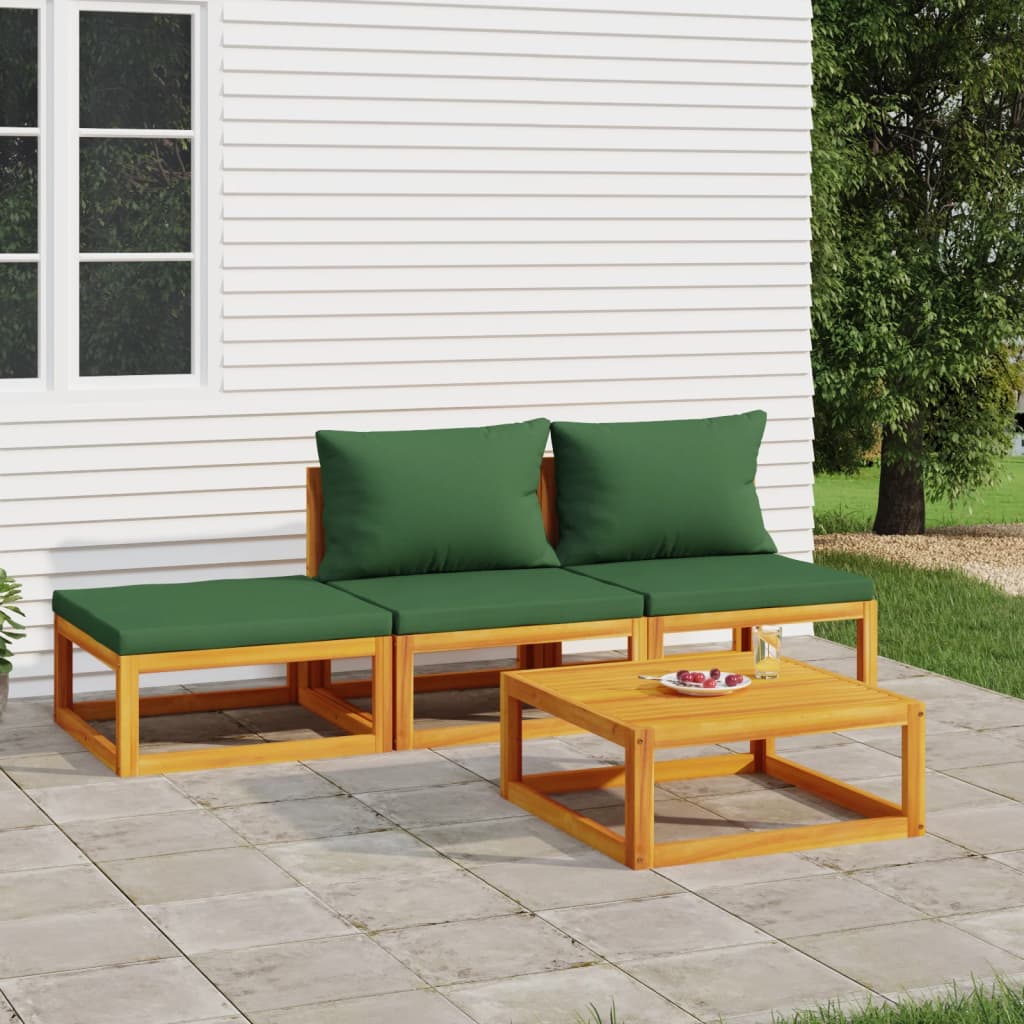 vidaXL 4 Piece Patio Lounge Set with Green Cushions Solid Wood-0