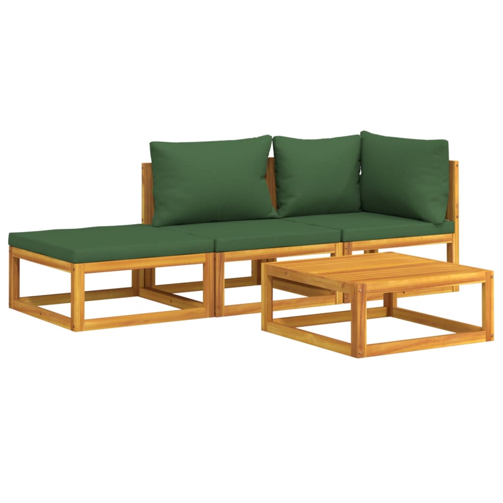 vidaXL 4 Piece Patio Lounge Set with Green Cushions Solid Wood-1