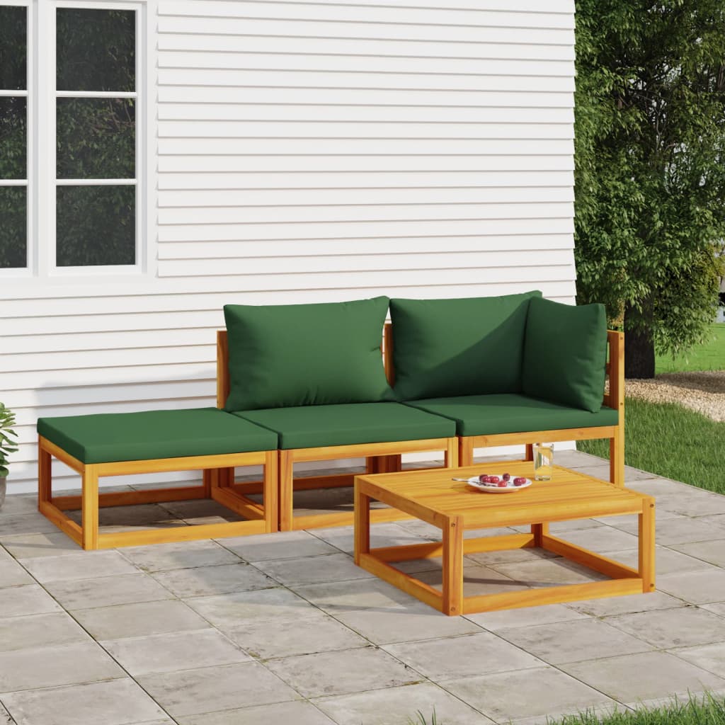 vidaXL 4 Piece Patio Lounge Set with Green Cushions Solid Wood-0