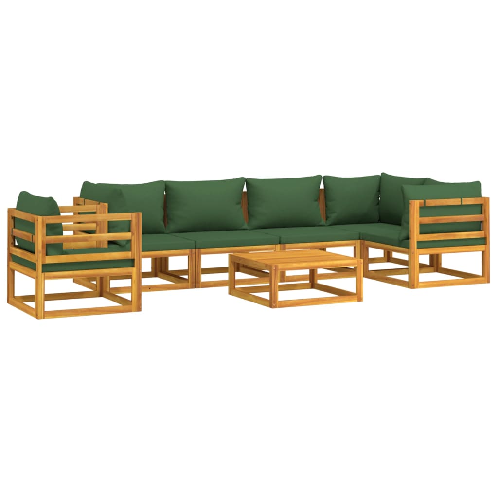 vidaXL 7 Piece Patio Lounge Set with Green Cushions Solid Wood-1