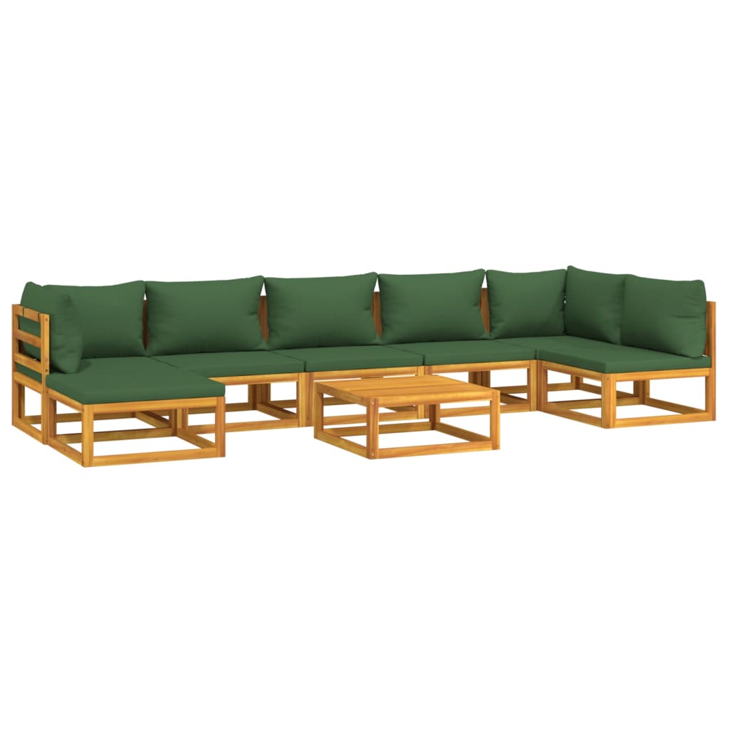 vidaXL 8 Piece Patio Lounge Set with Green Cushions Solid Wood-1