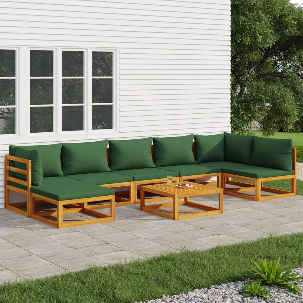 vidaXL 8 Piece Patio Lounge Set with Green Cushions Solid Wood-0