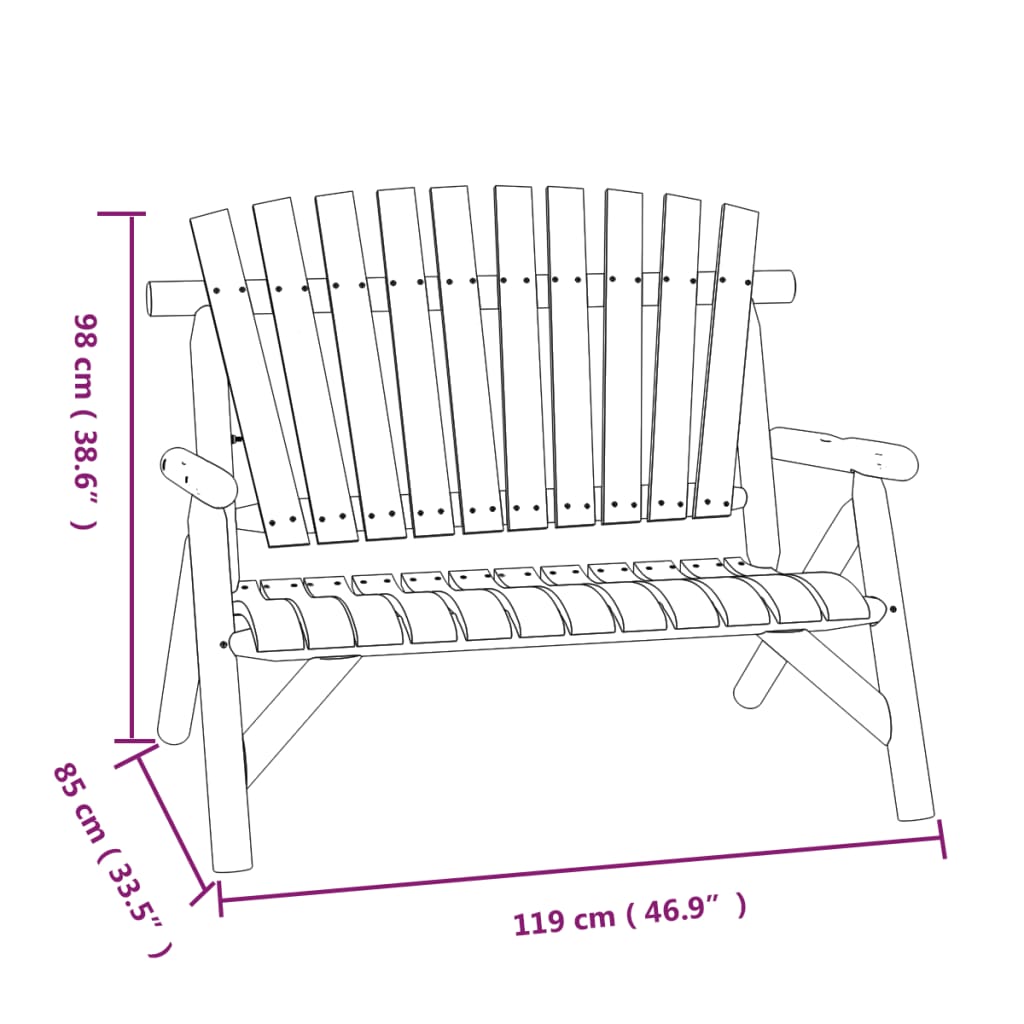 vidaXL 2-Seater Patio Bench 46.9"x33.5"x38.6" Solid Wood Spruce-4