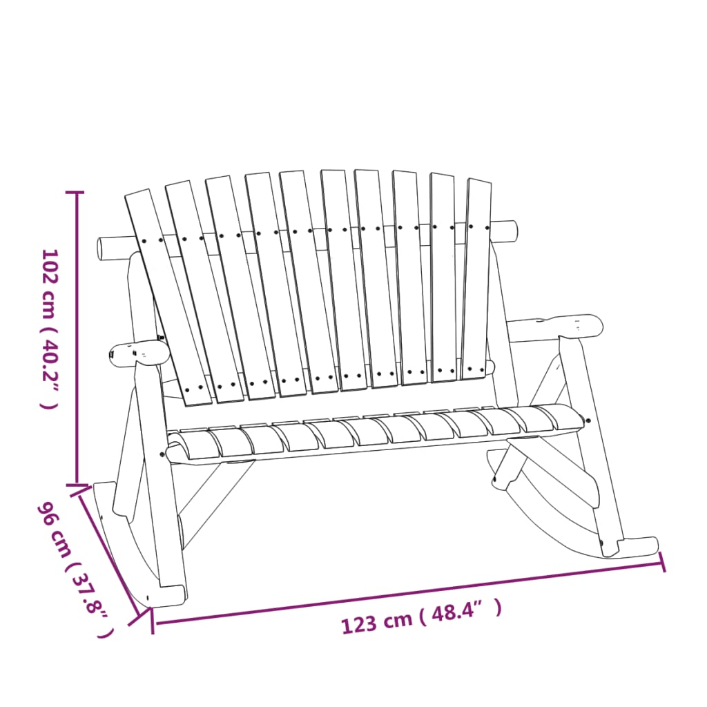 vidaXL 2-Seater Patio Rocking Bench 48.4"x37.8"x40.2" Solid Wood Spruce-4