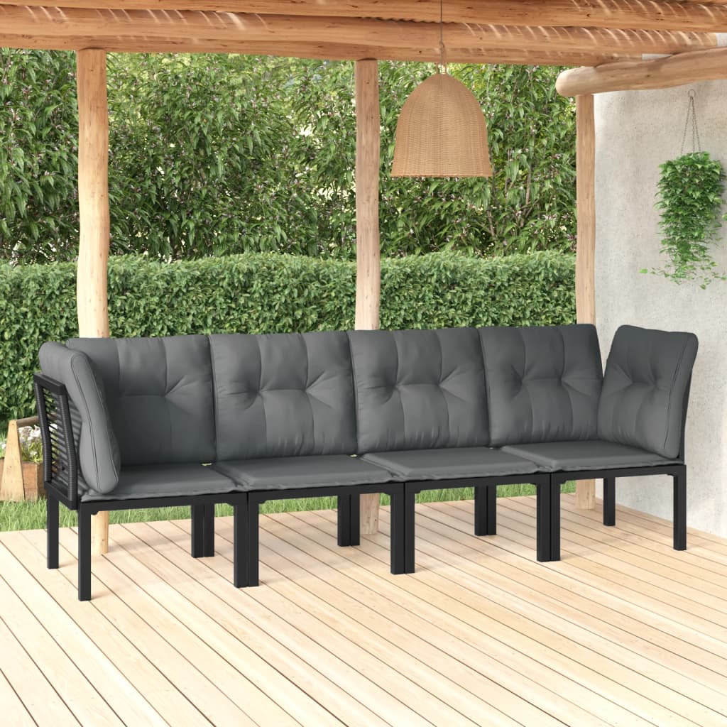 vidaXL 4 Piece Patio Lounge Set Black and Gray Poly Rattan-0