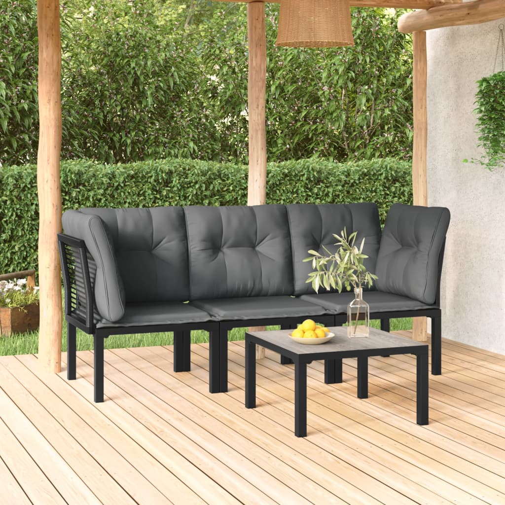 vidaXL 4 Piece Patio Lounge Set Black and Gray Poly Rattan-0