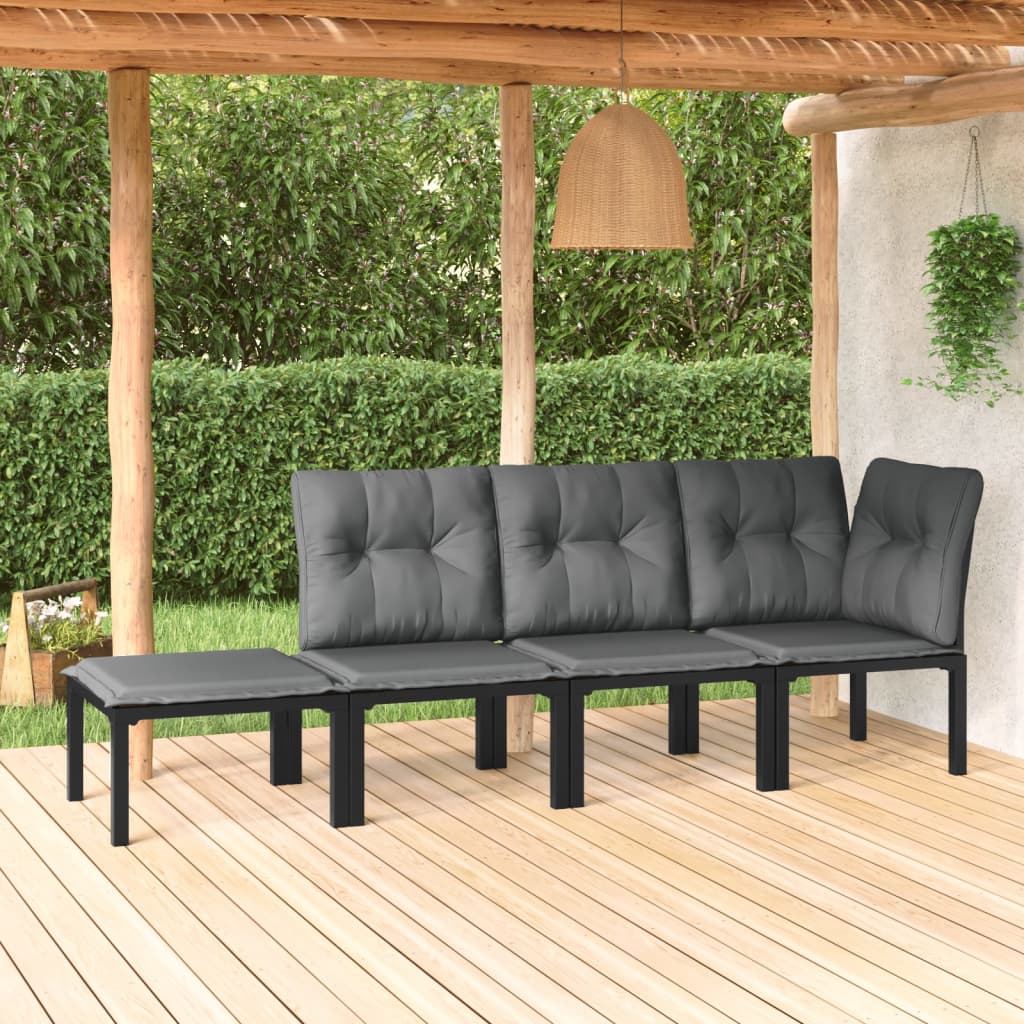 vidaXL 4 Piece Patio Lounge Set Black and Gray Poly Rattan-0