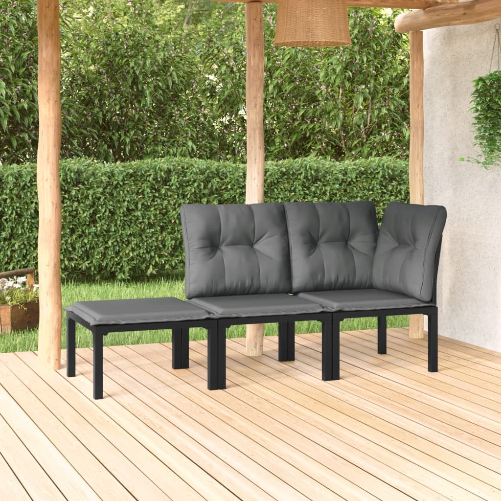 vidaXL 3 Piece Patio Lounge Set Black and Gray Poly Rattan-0