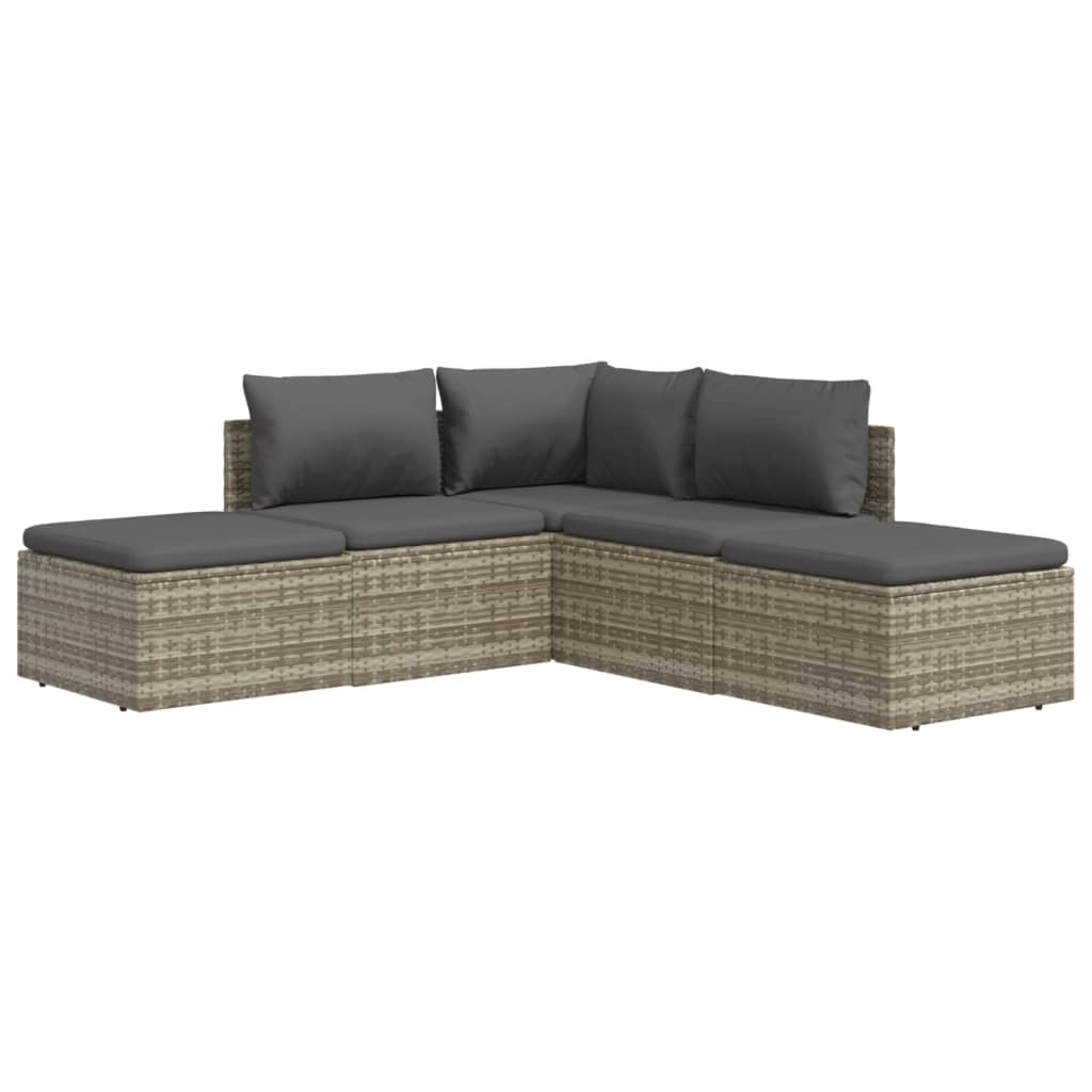 vidaXL 5 Piece Patio Lounge Set with Cushions Gray Poly Rattan-4