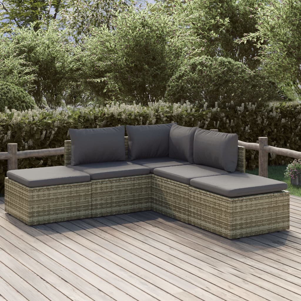 vidaXL 5 Piece Patio Lounge Set with Cushions Gray Poly Rattan-0