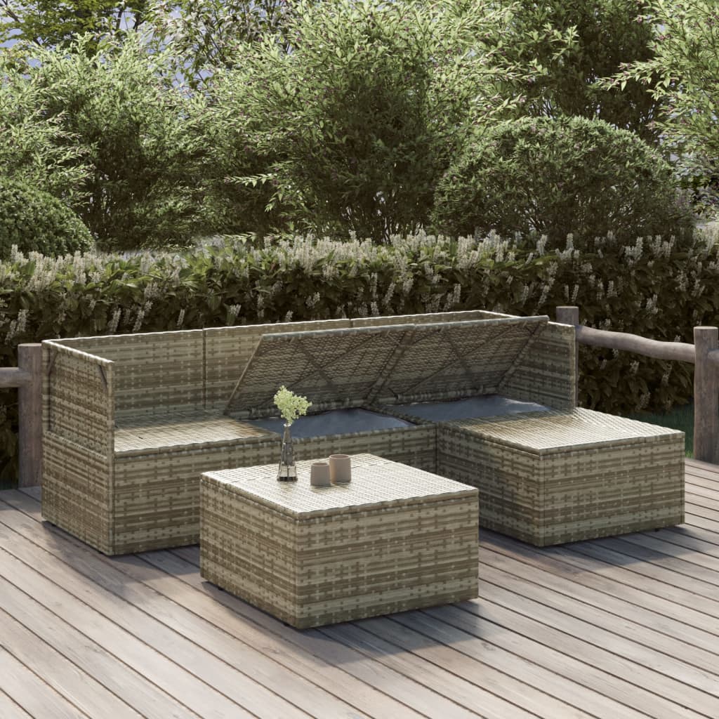 vidaXL 5 Piece Patio Lounge Set with Cushions Gray Poly Rattan-1