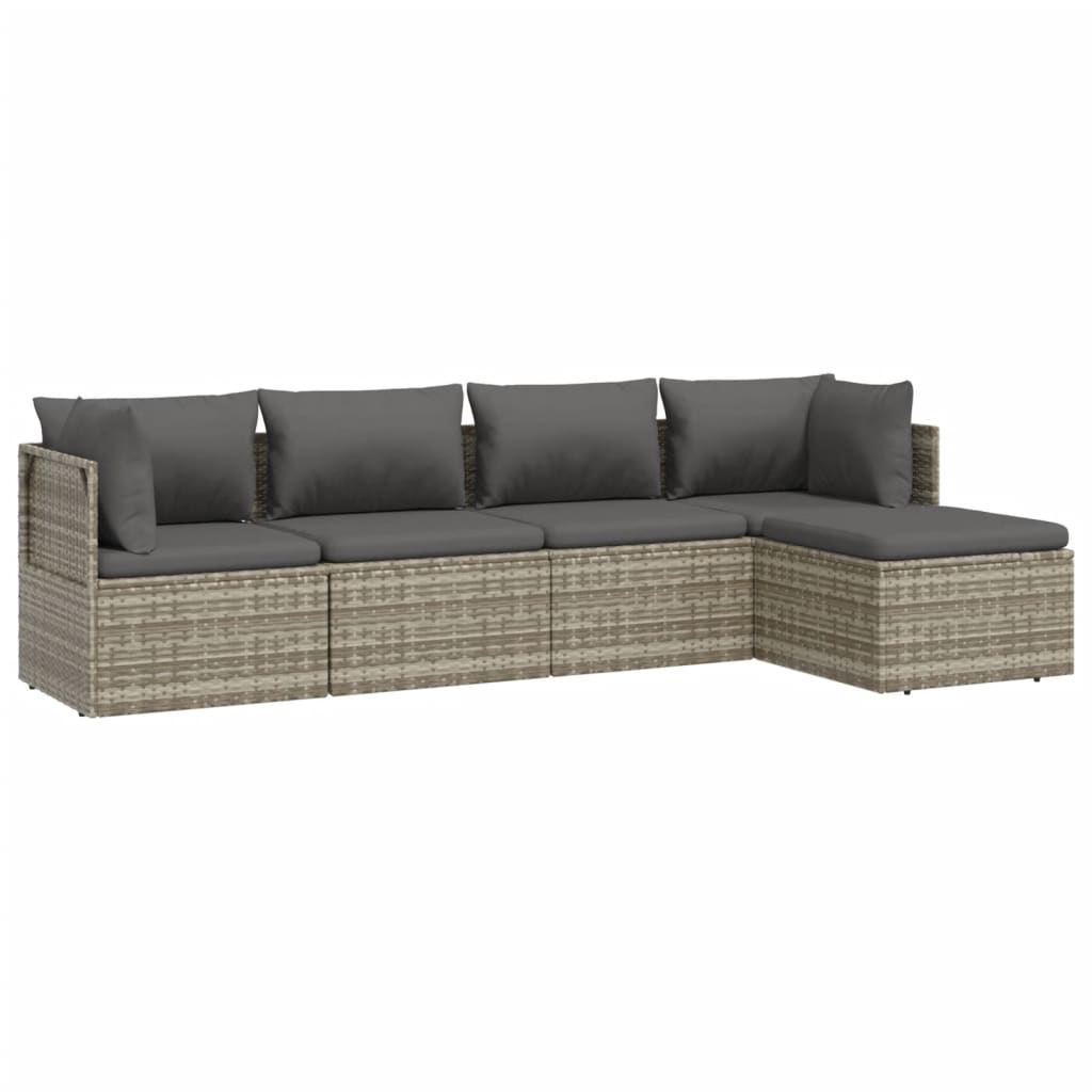 vidaXL 5 Piece Patio Lounge Set with Cushions Gray Poly Rattan-4