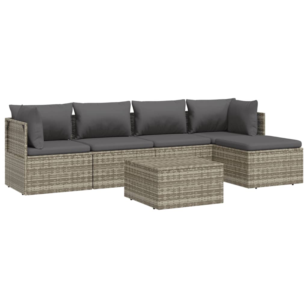 vidaXL 6 Piece Patio Lounge Set with Cushions Gray Poly Rattan-4