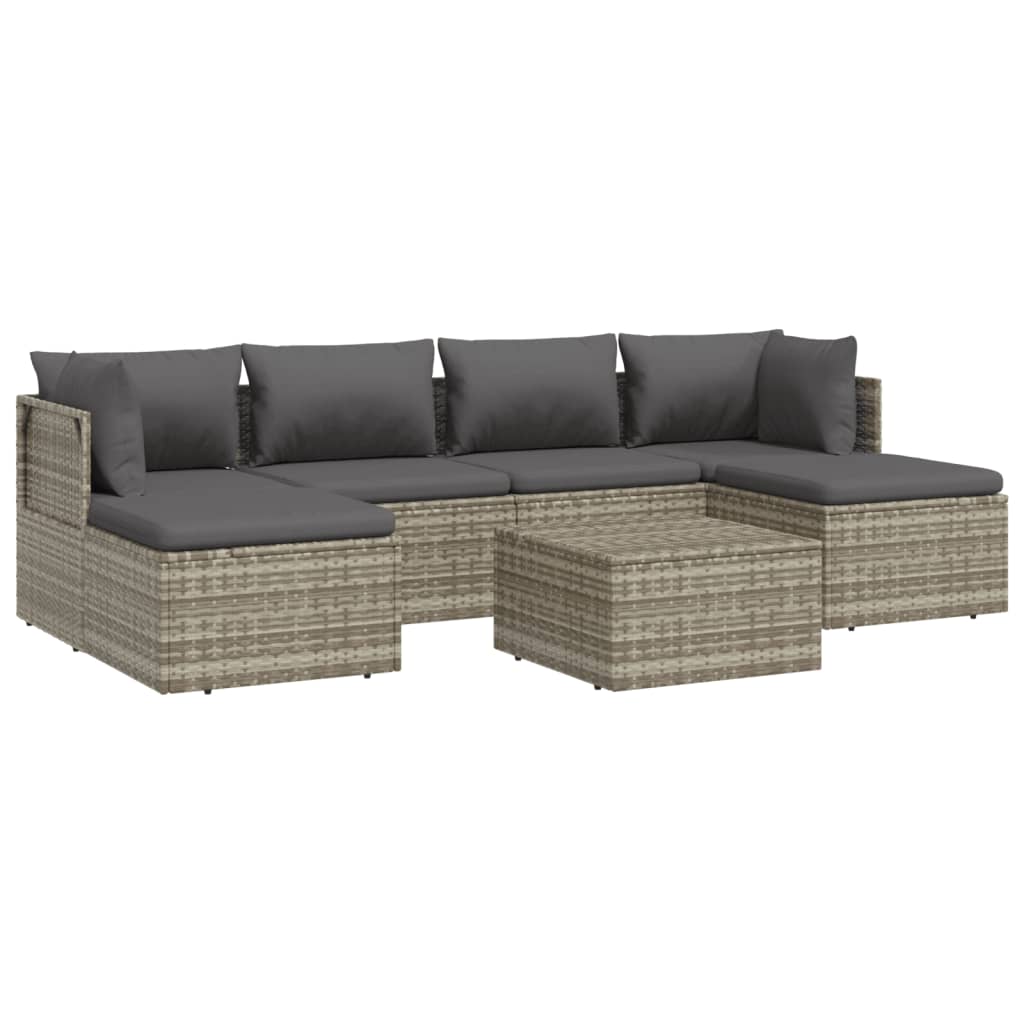 vidaXL 7 Piece Patio Lounge Set with Cushions Gray Poly Rattan-4