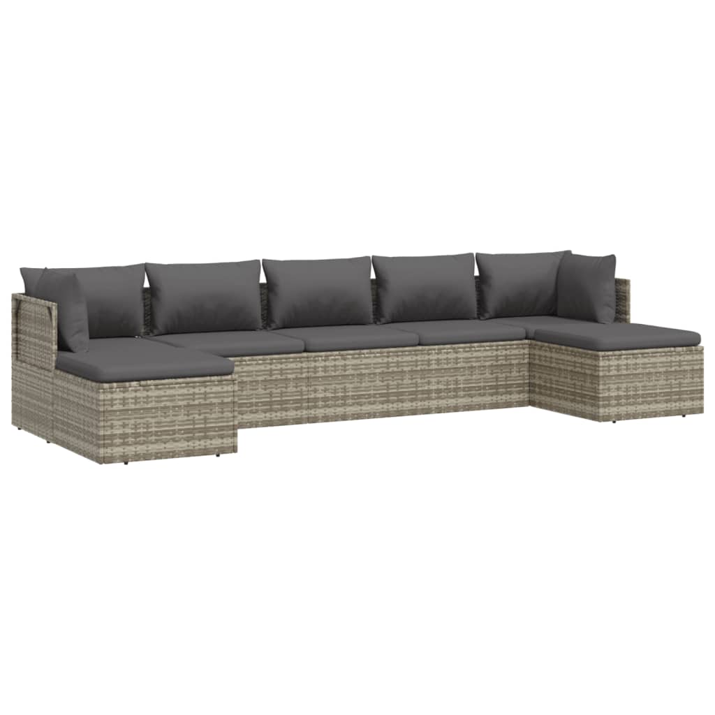 vidaXL 7 Piece Patio Lounge Set with Cushions Gray Poly Rattan-3