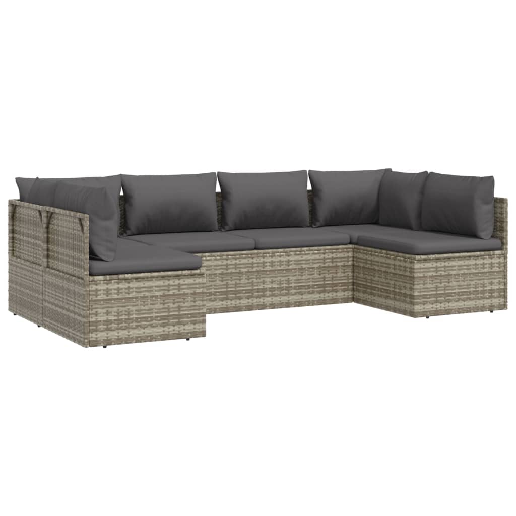 vidaXL 6 Piece Patio Lounge Set with Cushions Gray Poly Rattan-3