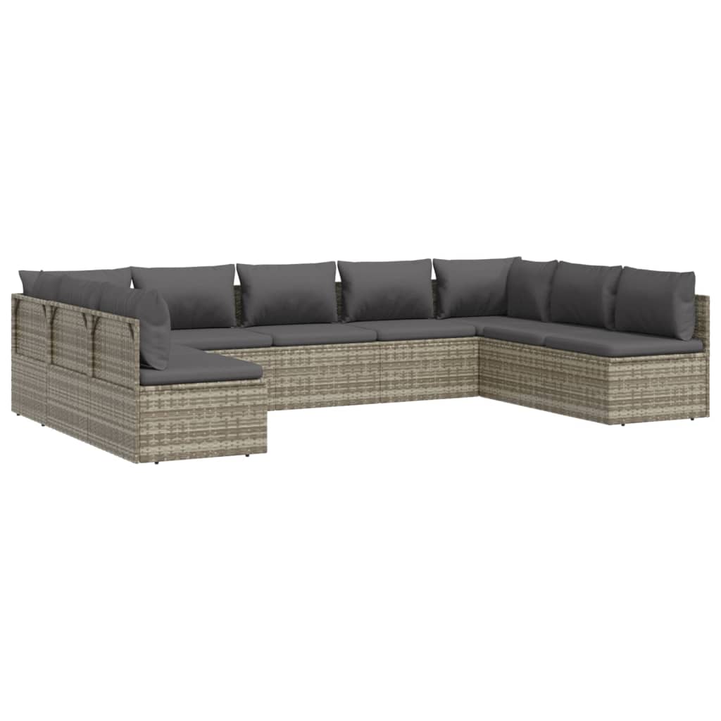 vidaXL 9 Piece Patio Lounge Set with Cushions Gray Poly Rattan-4