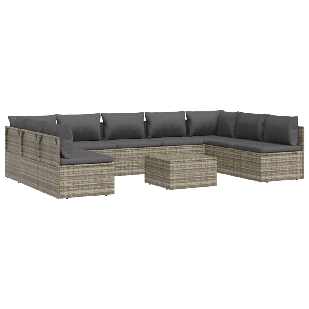 vidaXL 10 Piece Patio Lounge Set with Cushions Gray Poly Rattan-4