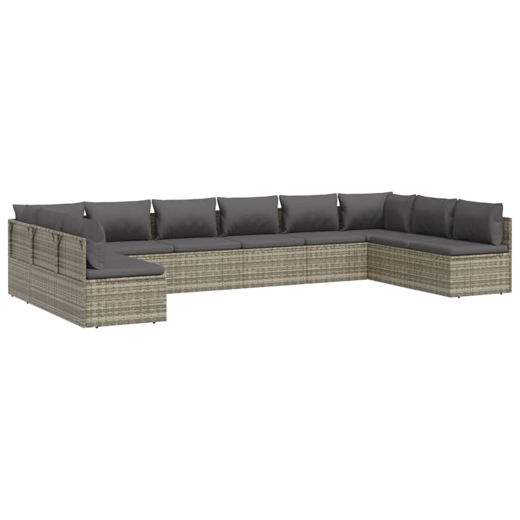 vidaXL 10 Piece Patio Lounge Set with Cushions Gray Poly Rattan-4