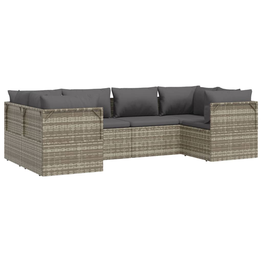 vidaXL 6 Piece Patio Lounge Set with Cushions Gray Poly Rattan-4