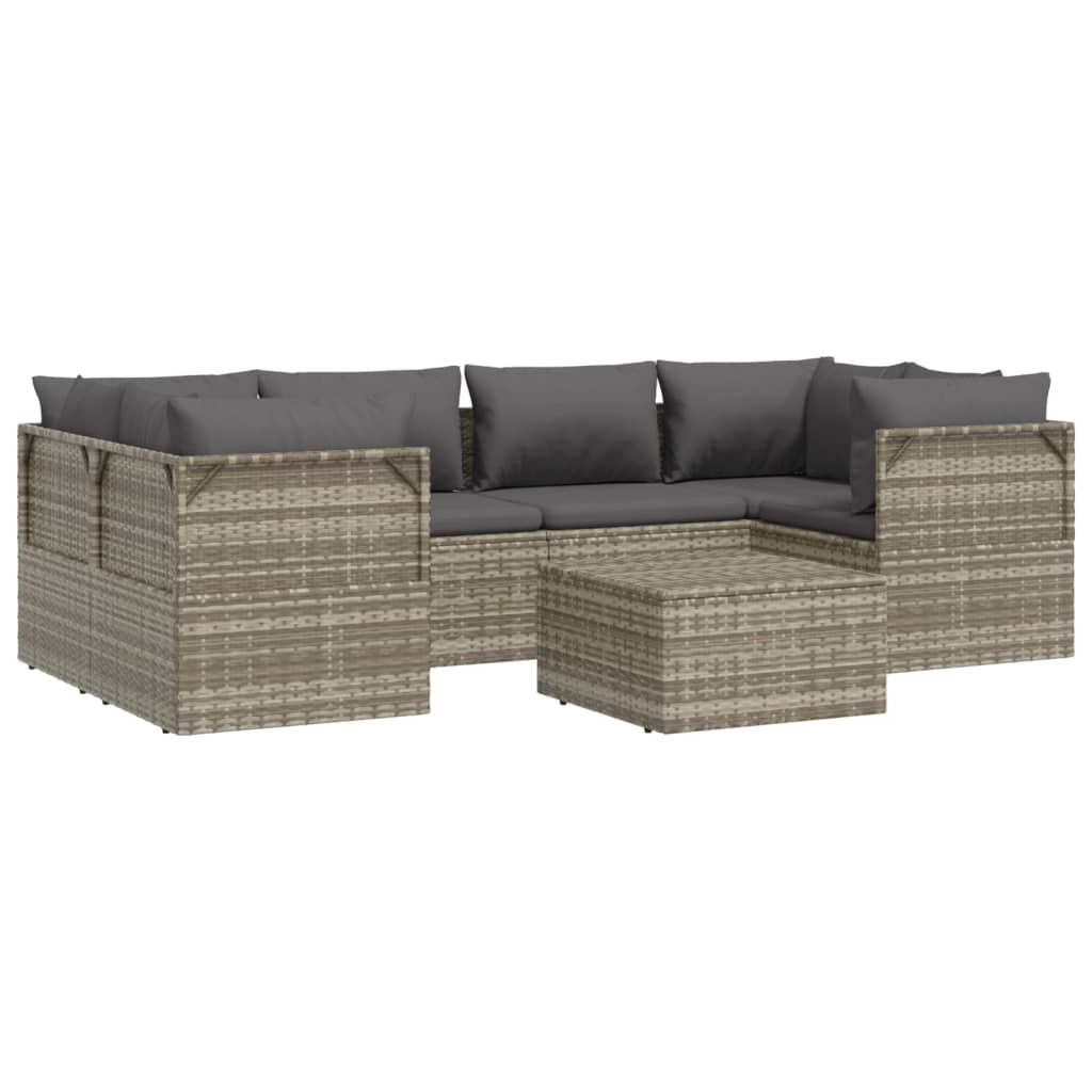 vidaXL 7 Piece Patio Lounge Set with Cushions Gray Poly Rattan-4