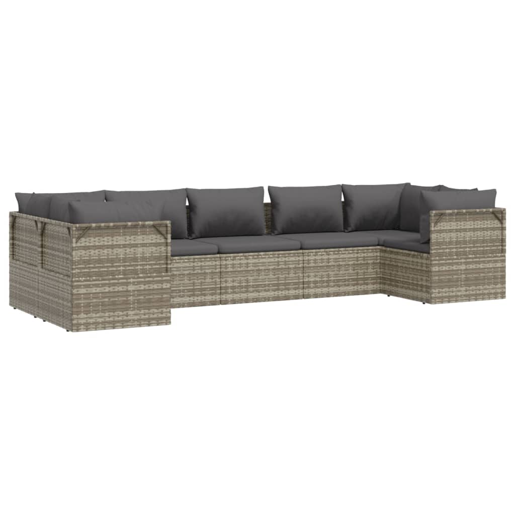 vidaXL 7 Piece Patio Lounge Set with Cushions Gray Poly Rattan-3