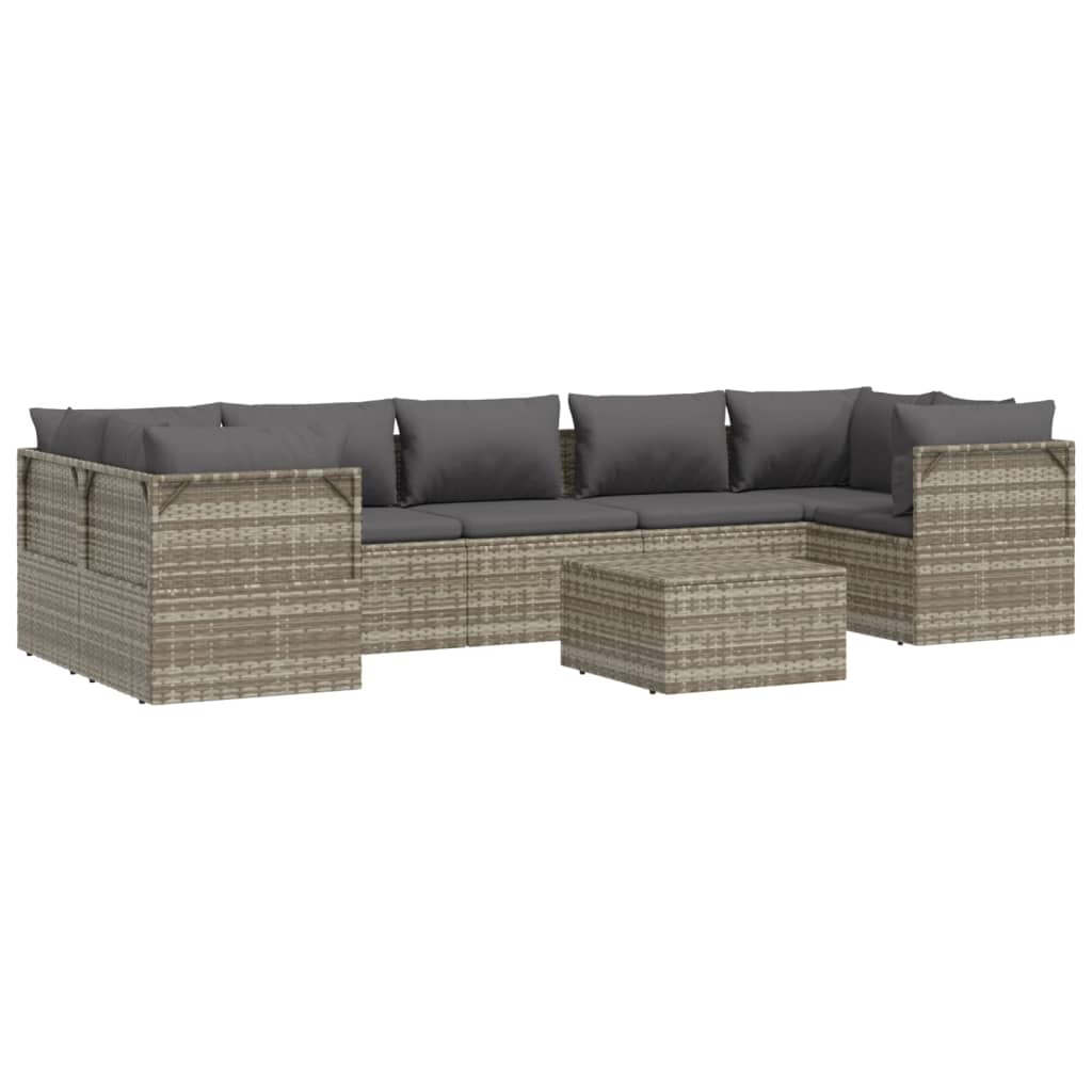 vidaXL 8 Piece Patio Lounge Set with Cushions Gray Poly Rattan-3