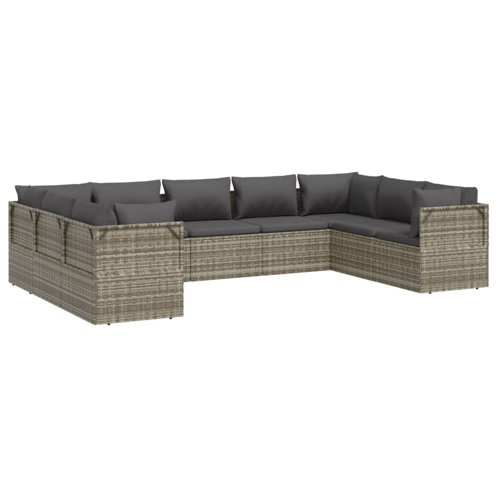 vidaXL 9 Piece Patio Lounge Set with Cushions Gray Poly Rattan-3