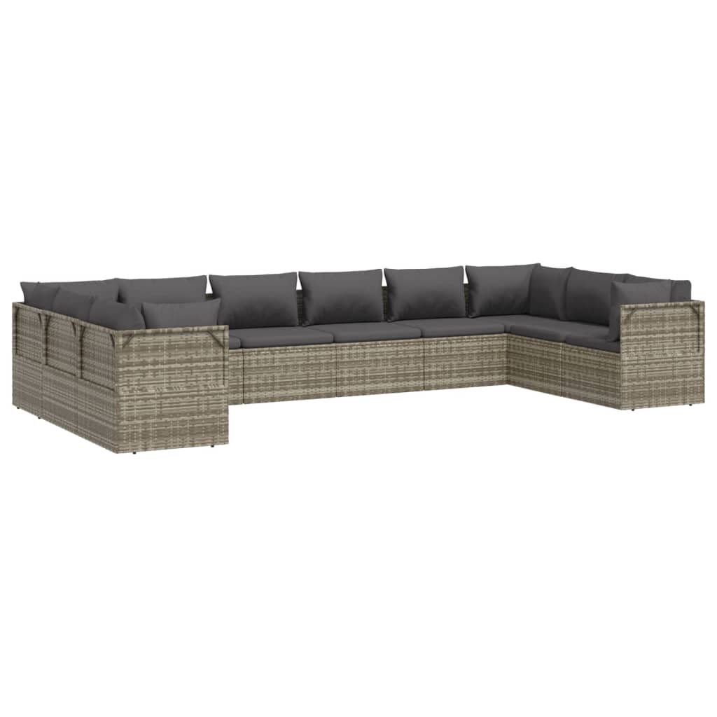 vidaXL 10 Piece Patio Lounge Set with Cushions Gray Poly Rattan-3