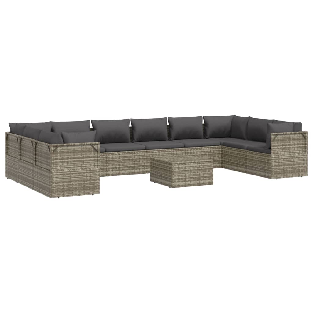 vidaXL 11 Piece Patio Lounge Set with Cushions Gray Poly Rattan-3