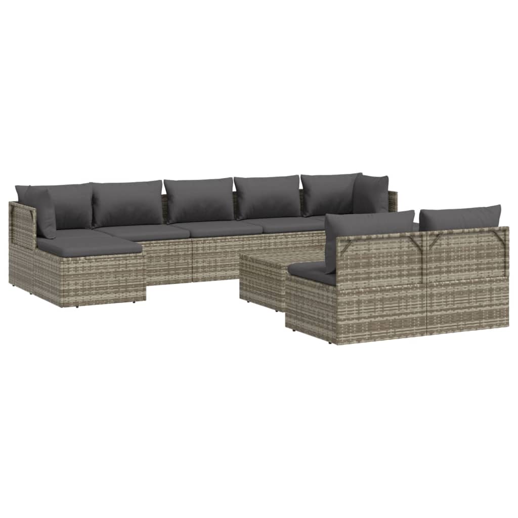 vidaXL 10 Piece Patio Lounge Set with Cushions Gray Poly Rattan-3