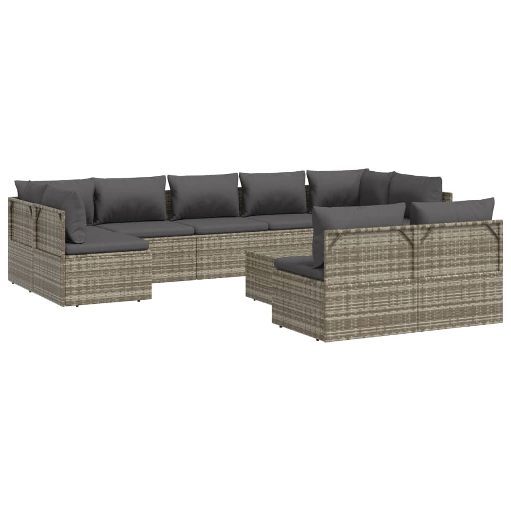 vidaXL 10 Piece Patio Lounge Set with Cushions Gray Poly Rattan-3