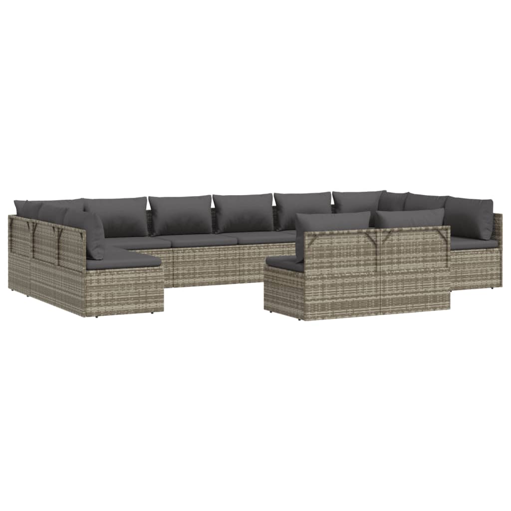 vidaXL 12 Piece Patio Lounge Set with Cushions Gray Poly Rattan-4