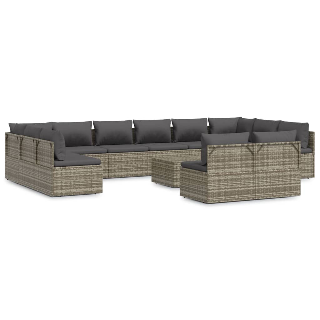 vidaXL 13 Piece Patio Lounge Set with Cushions Gray Poly Rattan-4