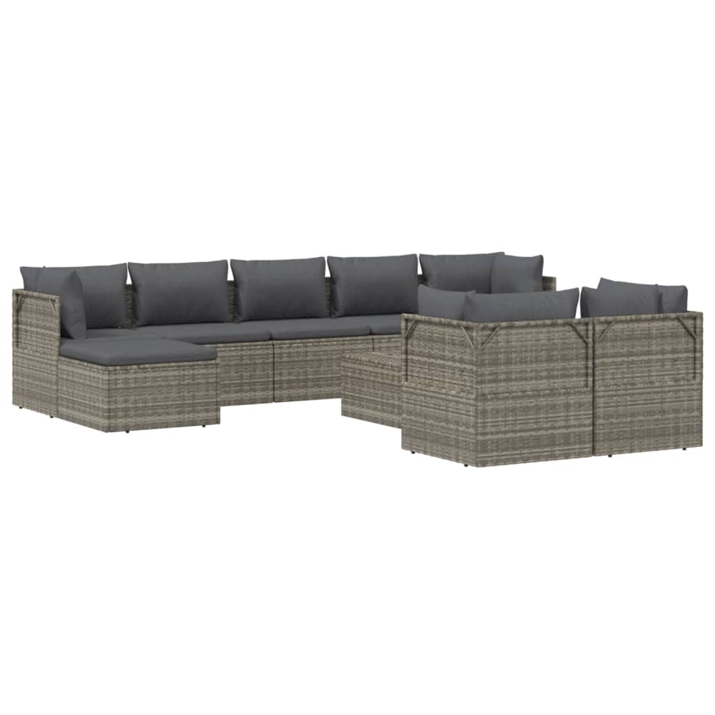 vidaXL 10 Piece Patio Lounge Set with Cushions Gray Poly Rattan-4