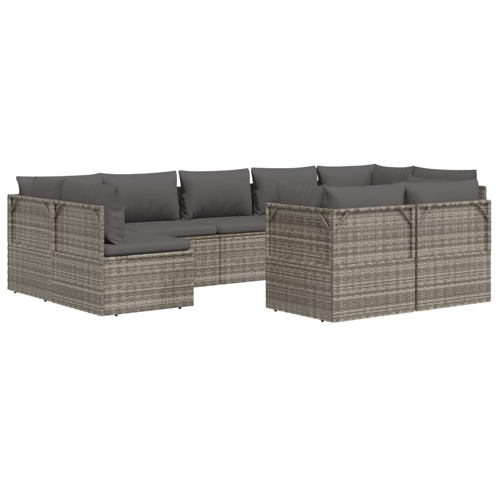 vidaXL 9 Piece Patio Lounge Set with Cushions Gray Poly Rattan-4