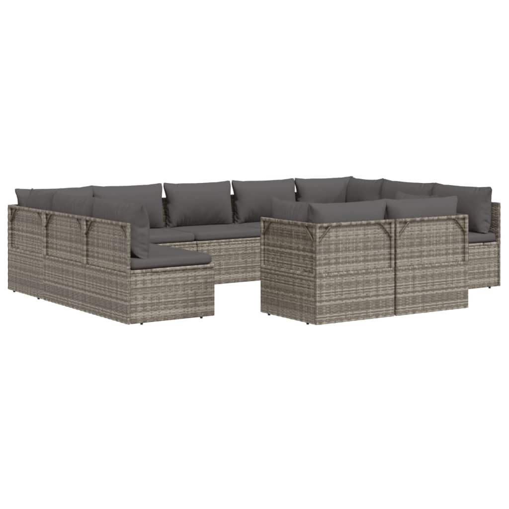 vidaXL 11 Piece Patio Lounge Set with Cushions Gray Poly Rattan-4